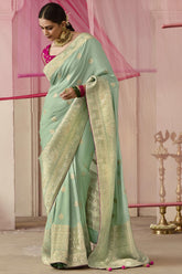Light green Dola Viscose Silk Saree Intricate Flower Pattern Weaving On All Over Saree